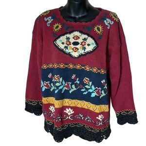 AKF New York Grannycore grandma sweater ramie 3D embroidered floral vintage sm